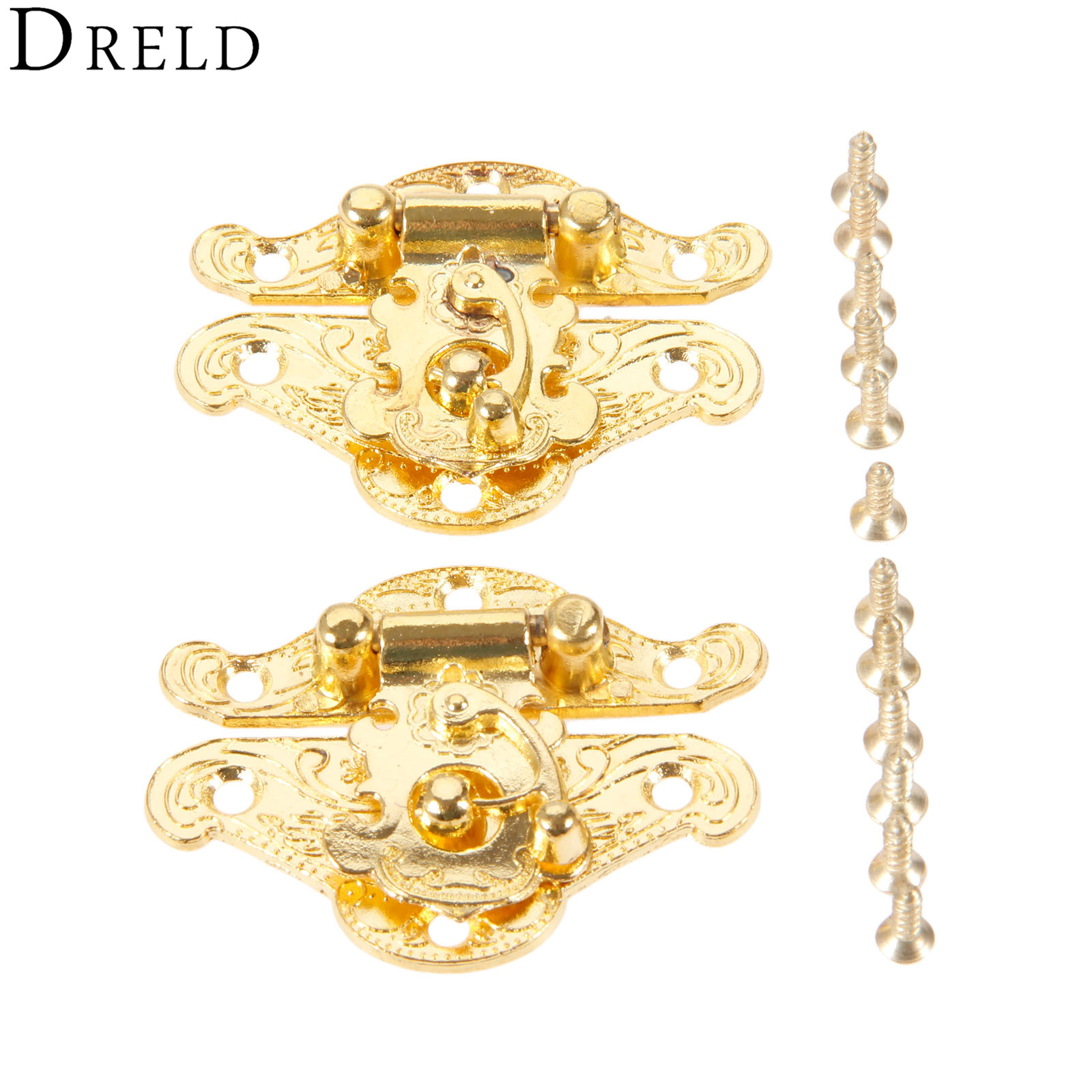 Furniture Interlocking Hardware - Dreld 2個アンティークゴールドボックスラッチハスプロックキャッチラッチ家具ハードウェアジュエリーボックススーツケースバックルクリップクラスプ38*49ミリメートル