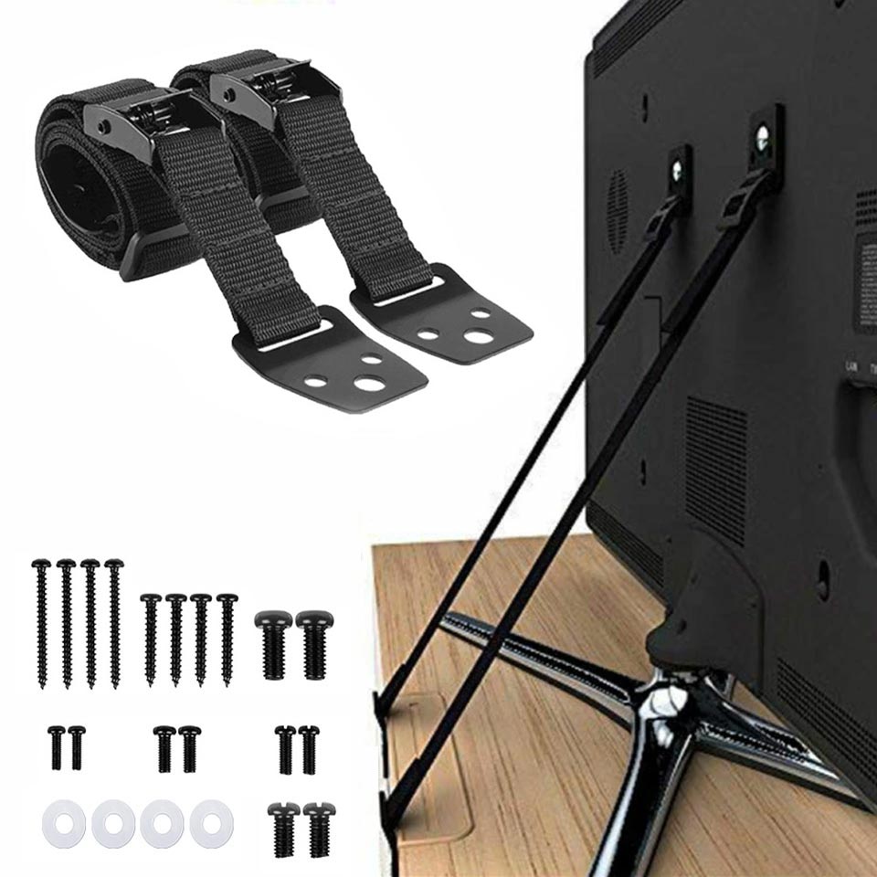 Furniture Interlocking Hardware - 2パック調整可能なテレビ安全ストラップ、穴あけ不要の接着剤式転倒防止家具アンカー、ベビーセーフティ用、フラットスクリーンを壁に固定