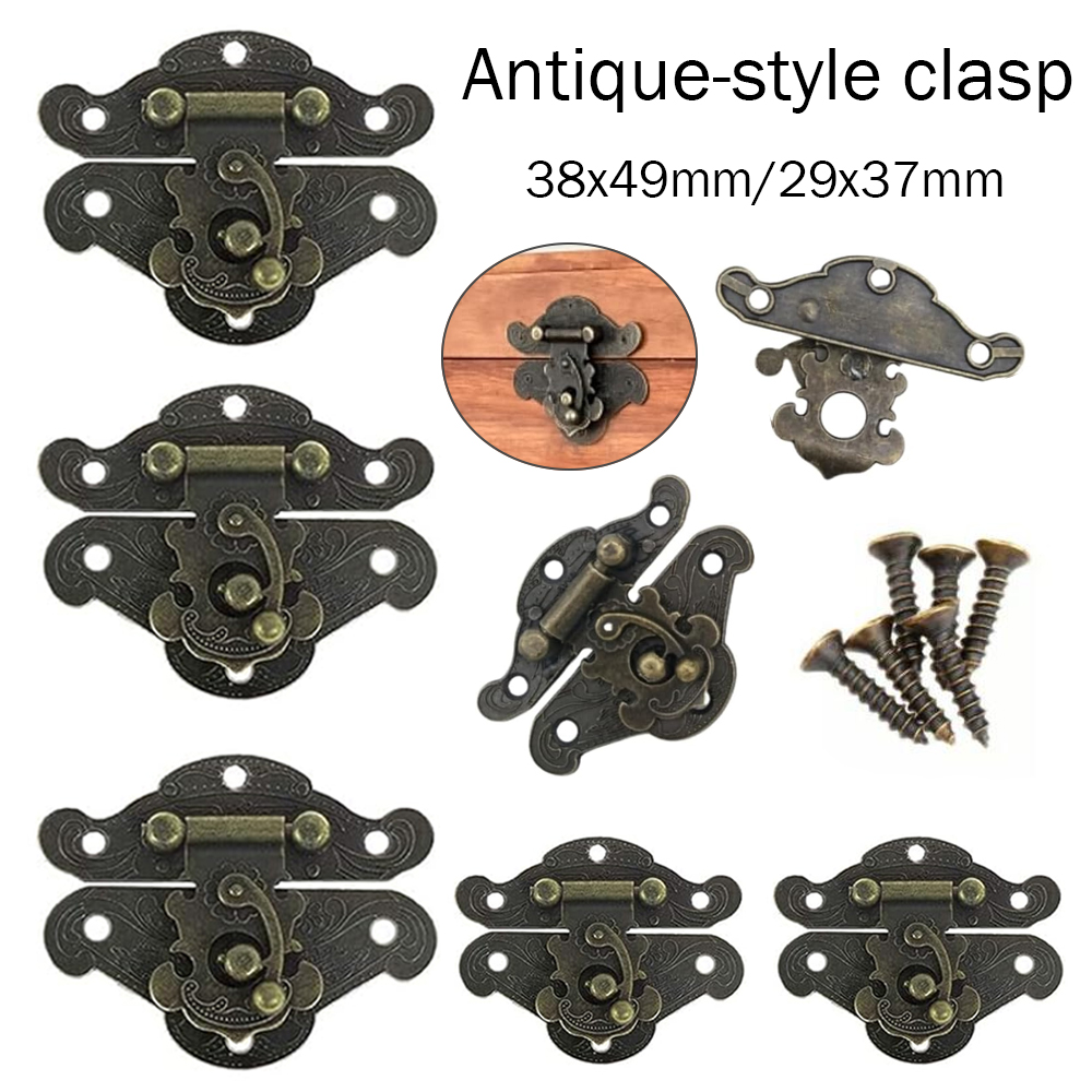 Furniture Interlocking Hardware - 5-20個のヴィンテージメタルハスプラッチクラスプ、ネジ付き、装飾的な木箱家具レザーバッグロック用のアンティークハードウェア