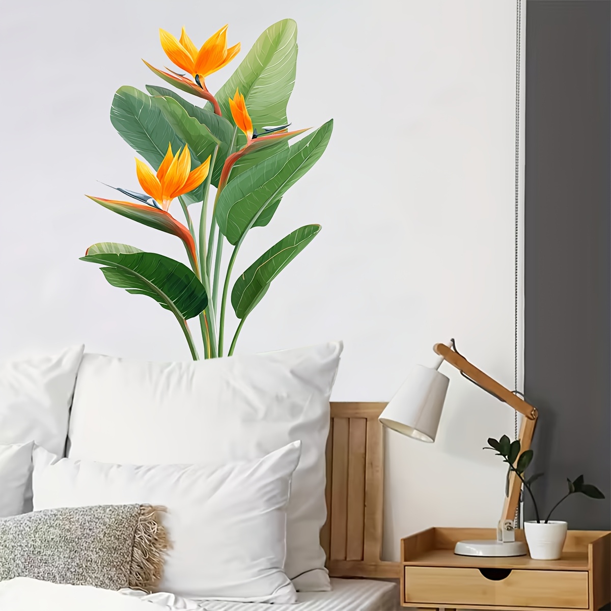 ジャングルリーフウォールステッカー1枚、極楽鳥花植物ステッカ - Furniture Paradise & Hardware Ghaziabad Photos のレビューと価格